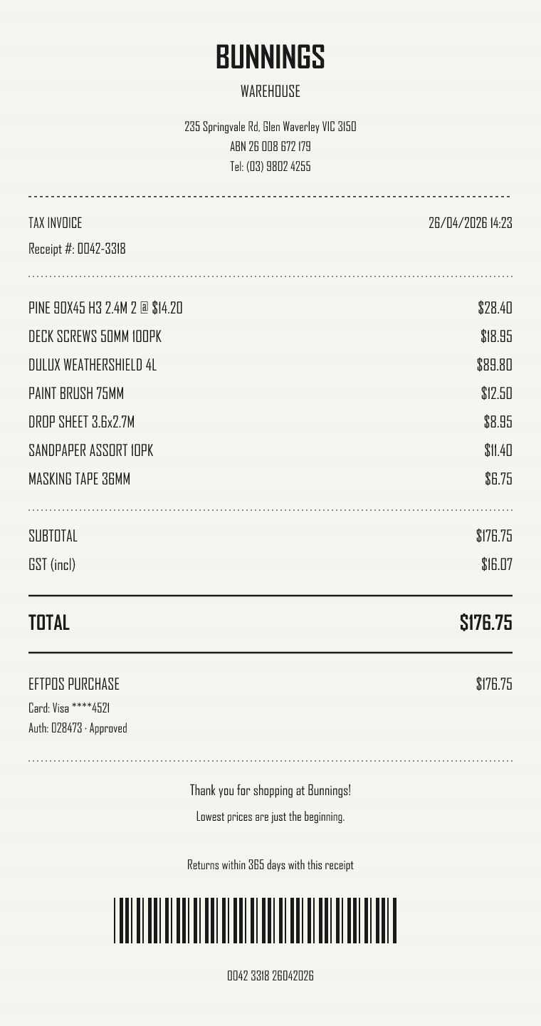 Sample receipt